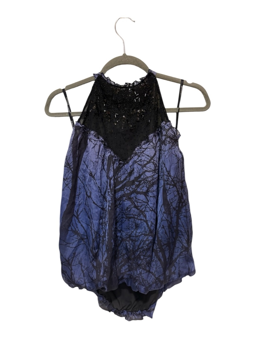 bebe Purple and Black Beaded Halter Camisole